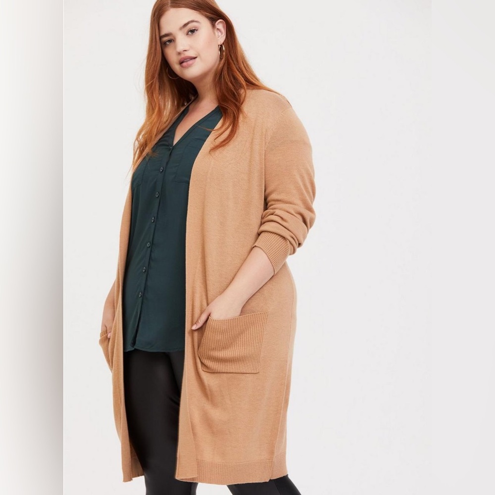 Torrid Tan Rib Open-Front Cardigan, Size 5